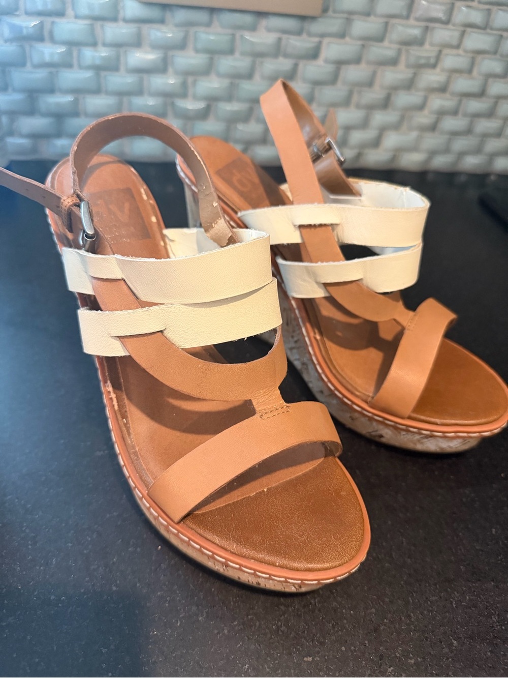 DV by Dolce Vita Tan and White cork wedges size 7
